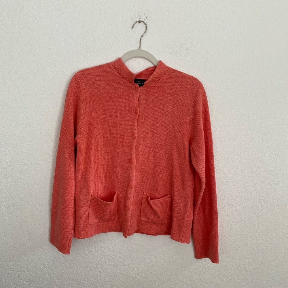 EILEEN FISHER Women’s Small 100% Linen Peach Cardigan Sweater